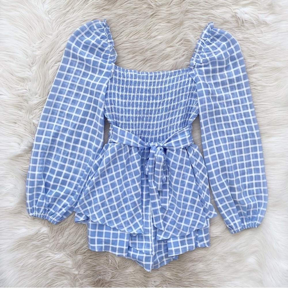 Fashion Nova Blue Checkered Jumpsuit